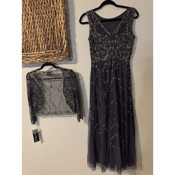 Pisarro Nights Jacket & Long Dress 8 Sequin Beaded Wedding Party Formal NEW $268 - Picture 5 of 16
